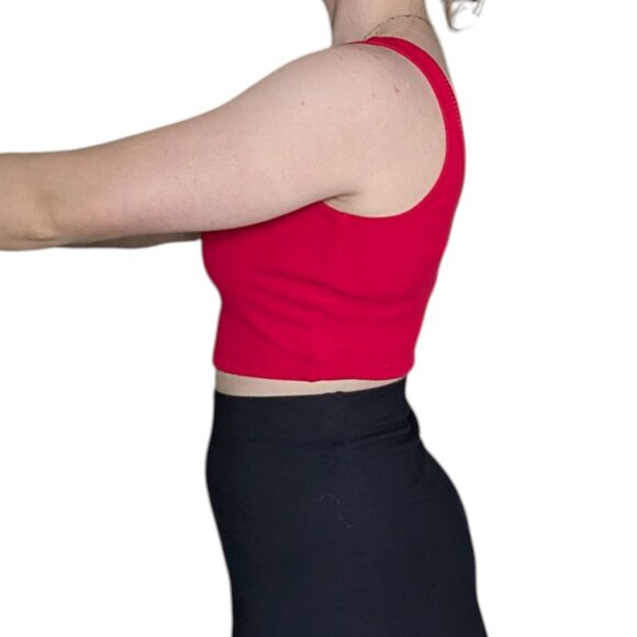 Garage Red V-neck Ribbed Cropped Tank Top Women Size Medium - Picture 2 of 10